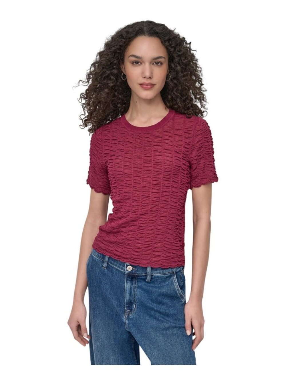 NWT DKNY Textured Ruched Superfine Texture Top P52SAW83 Beet Red L
